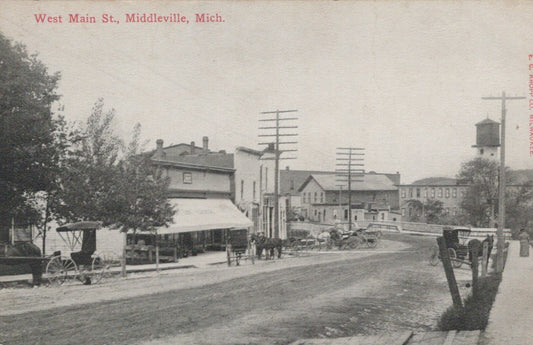 West Main Street Middleville Michigan Horses Carriages MI Mich Postcard