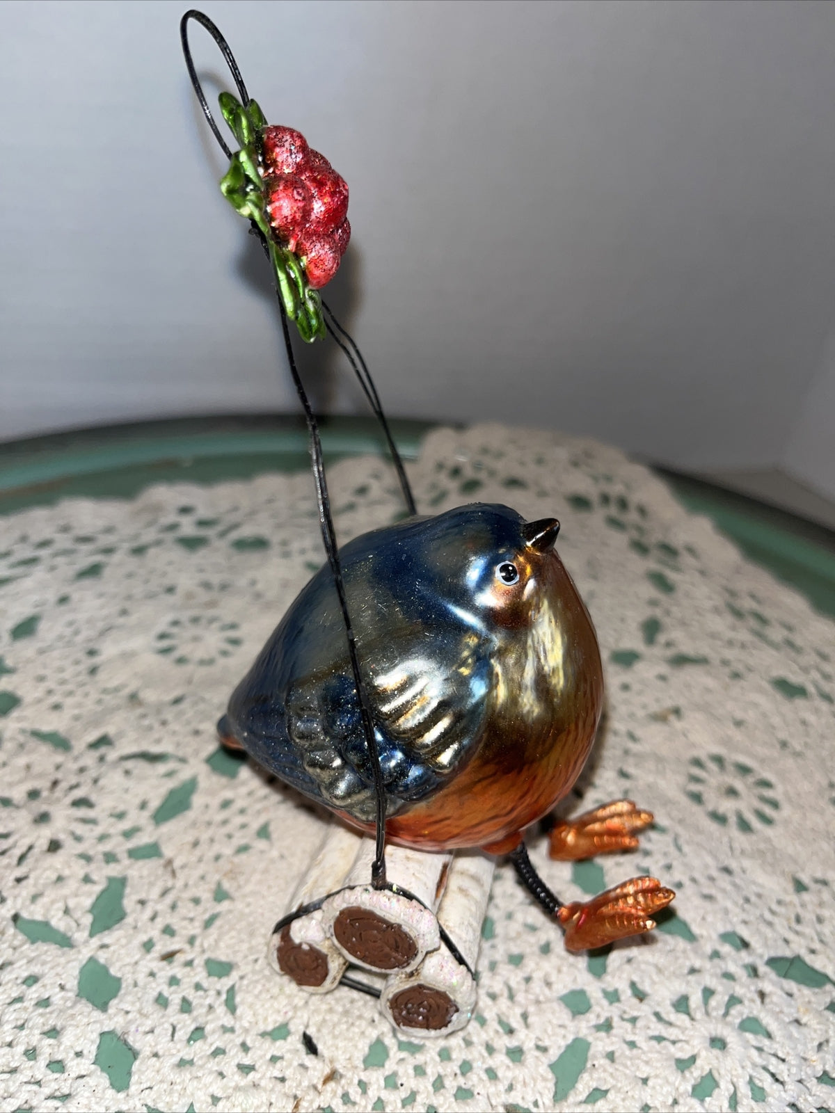 Vintage Blue Bird Glass Christmas Ornament