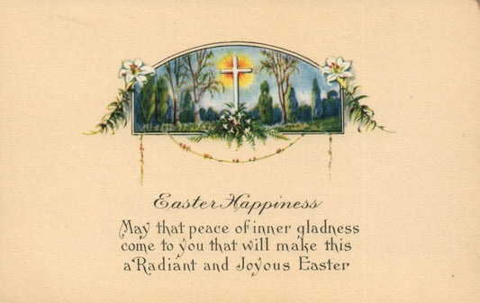 Yellow Gold Boarder Sunset Behind White Cross Easter Poem Postcard