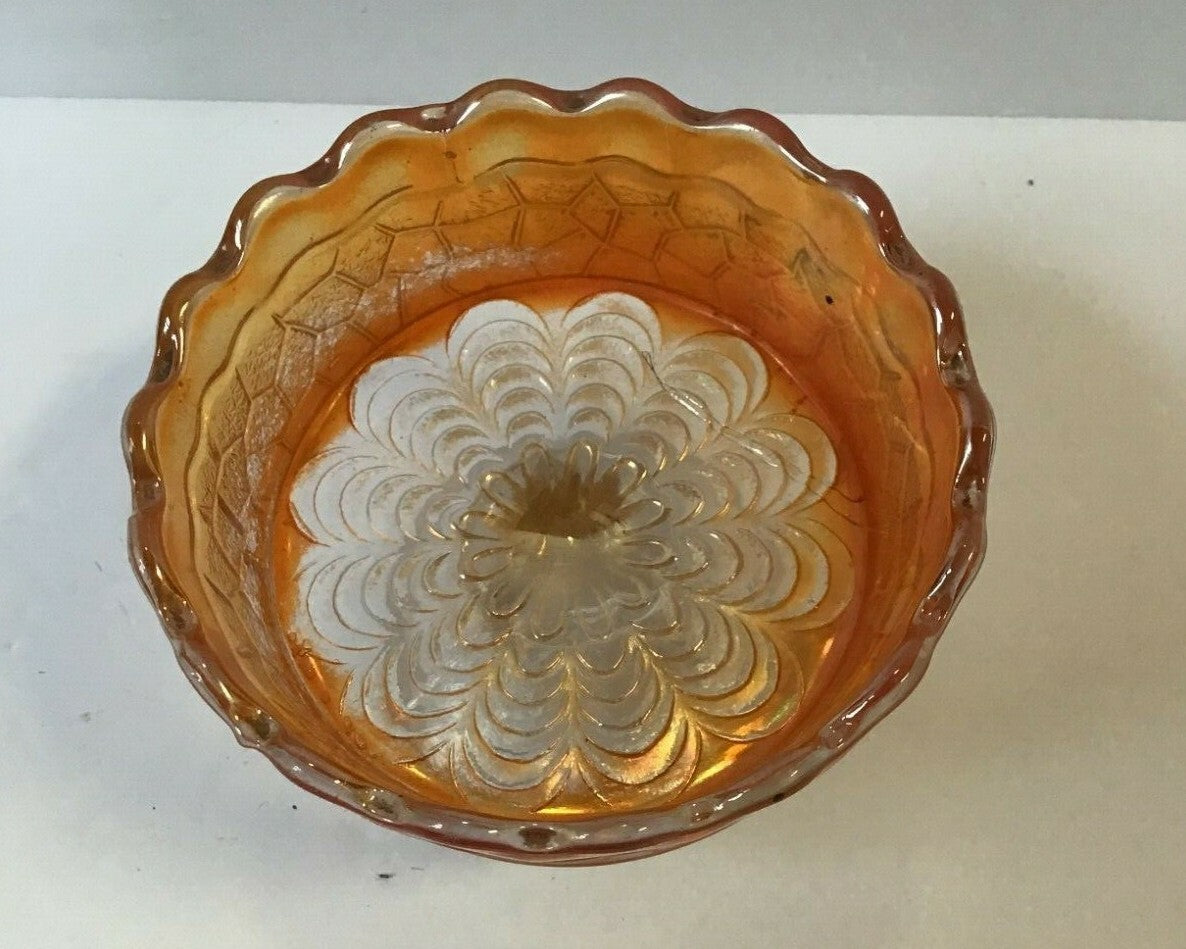 Marigold 3" Stemmed Footed Ice Cream Dish Iridescent Carnival Glass