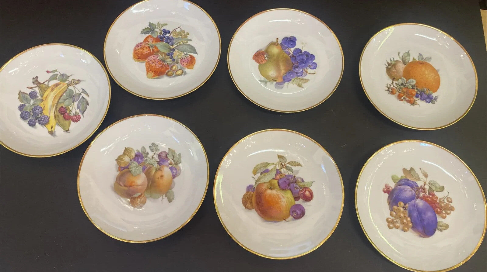 7 Baronet China Eschenbach Germany 8" Plates Various Fruits FRUIT  Gold Trim