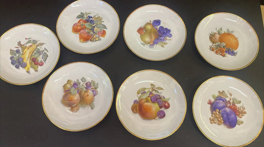 7 Baronet China Eschenbach Germany 8" Plates Various Fruits FRUIT  Gold Trim