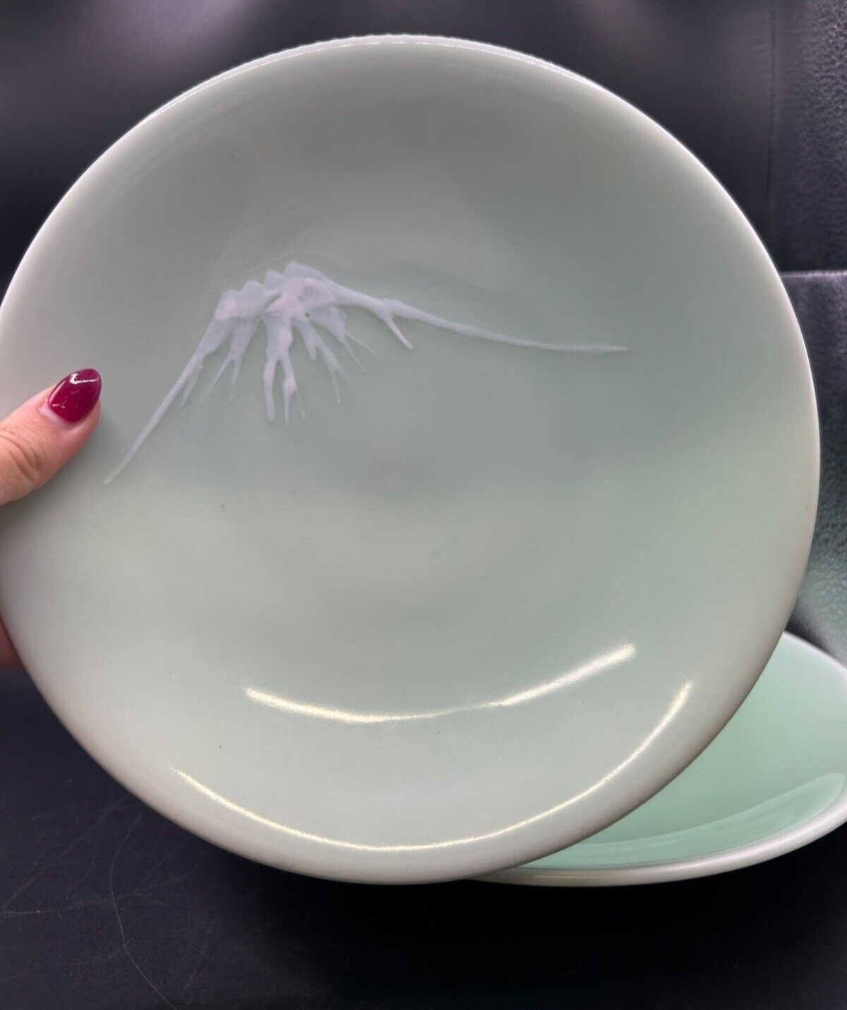 2 Antique RARE Chinese Great Ming Hsuante Reign Seto Yaki Mt Fuji Caledon Plate