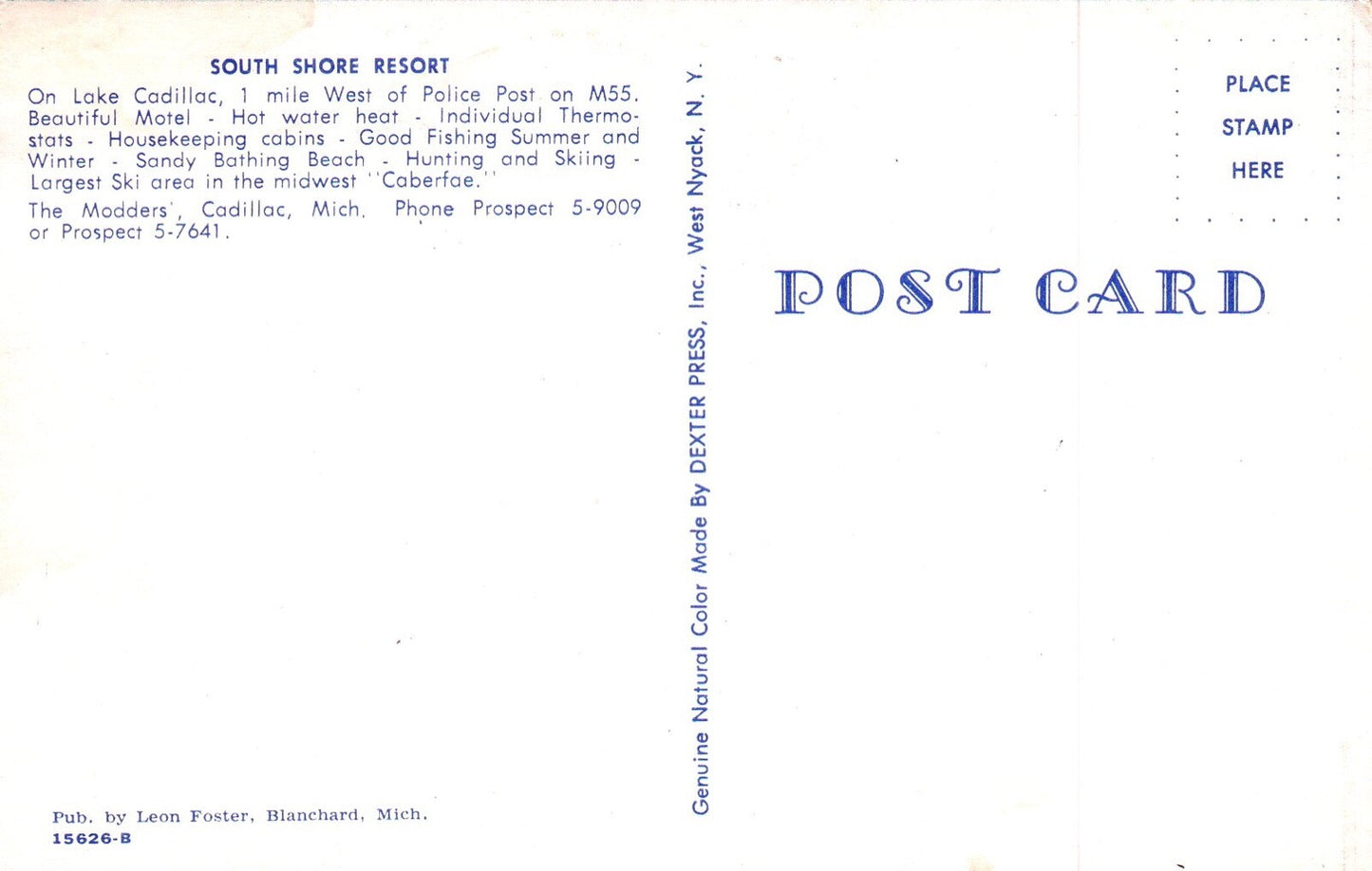 South Shore Motel & Resort in Cadillac MI Michigan Postcard