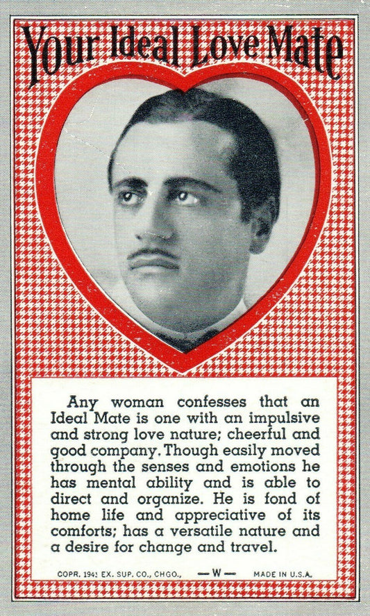 Your Ideal Love Mate Portrait Of Man Poem Valentines Postcard