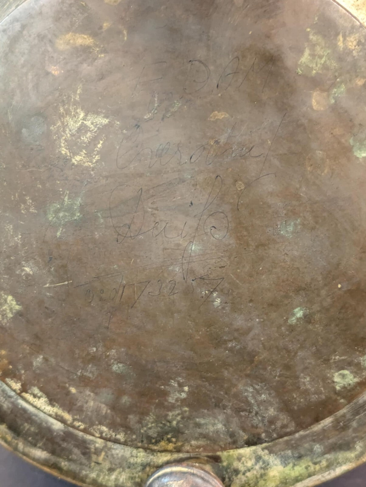 Vintage Copper And Brass Covered Ash Bucket With Porcelain Handle Antique