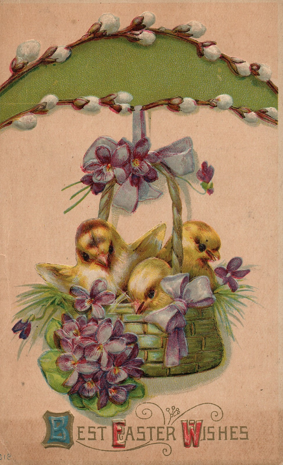 Chick Basket Violets Easter Chick Postcard