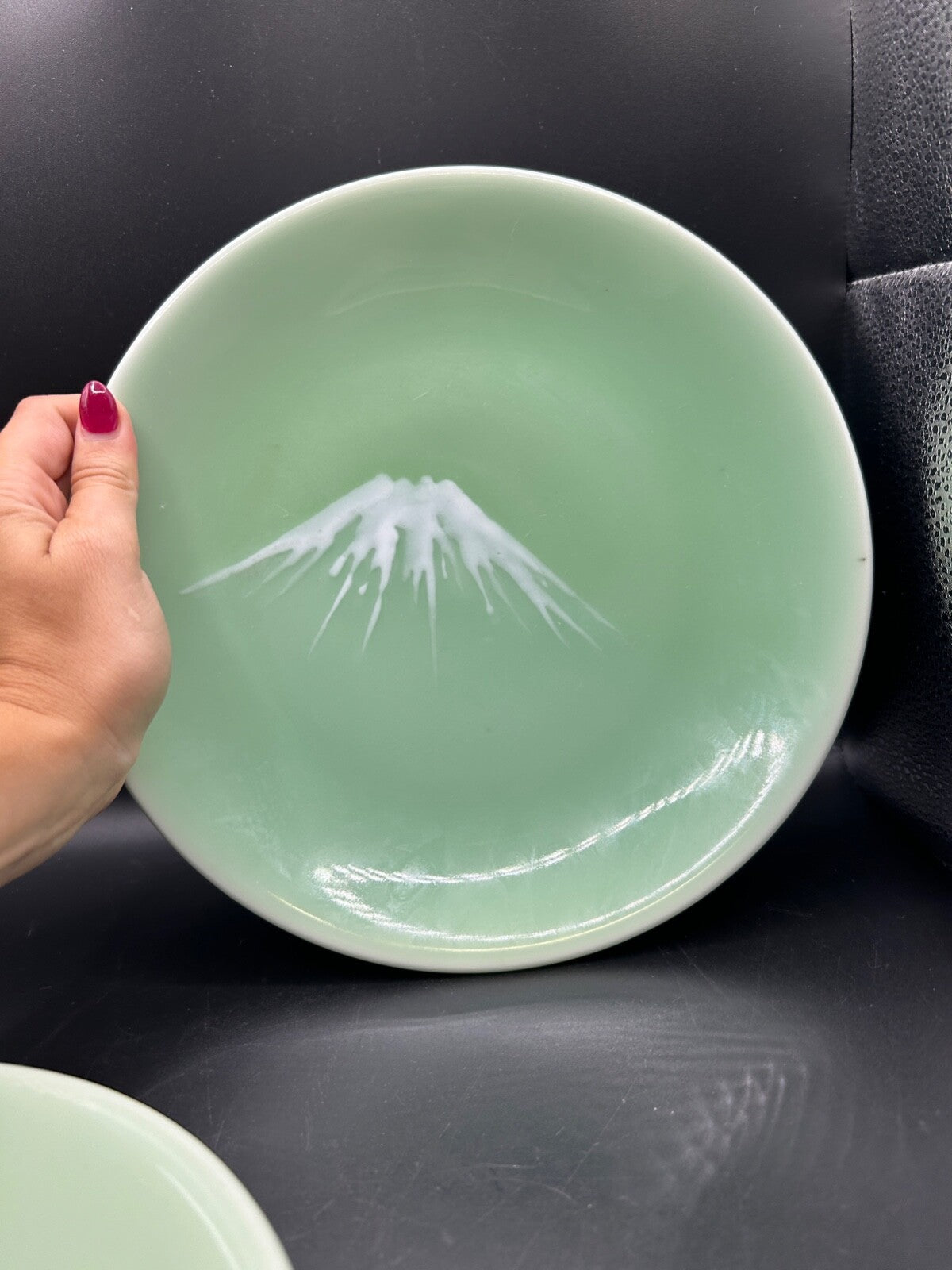 2 Antique RARE Chinese Great Ming Hsuante Reign Seto Yaki Mt Fuji Caledon Plate
