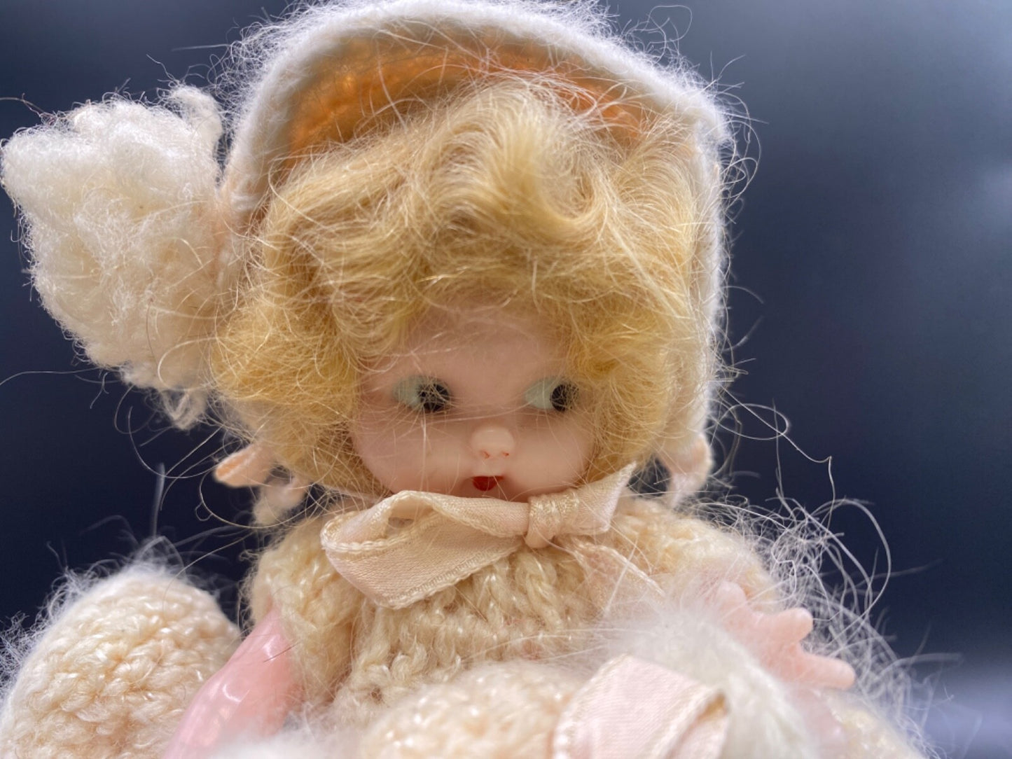 6" Vintage Knickerbocher plastic DOLL Blonde with knitted outfit Glendale CA