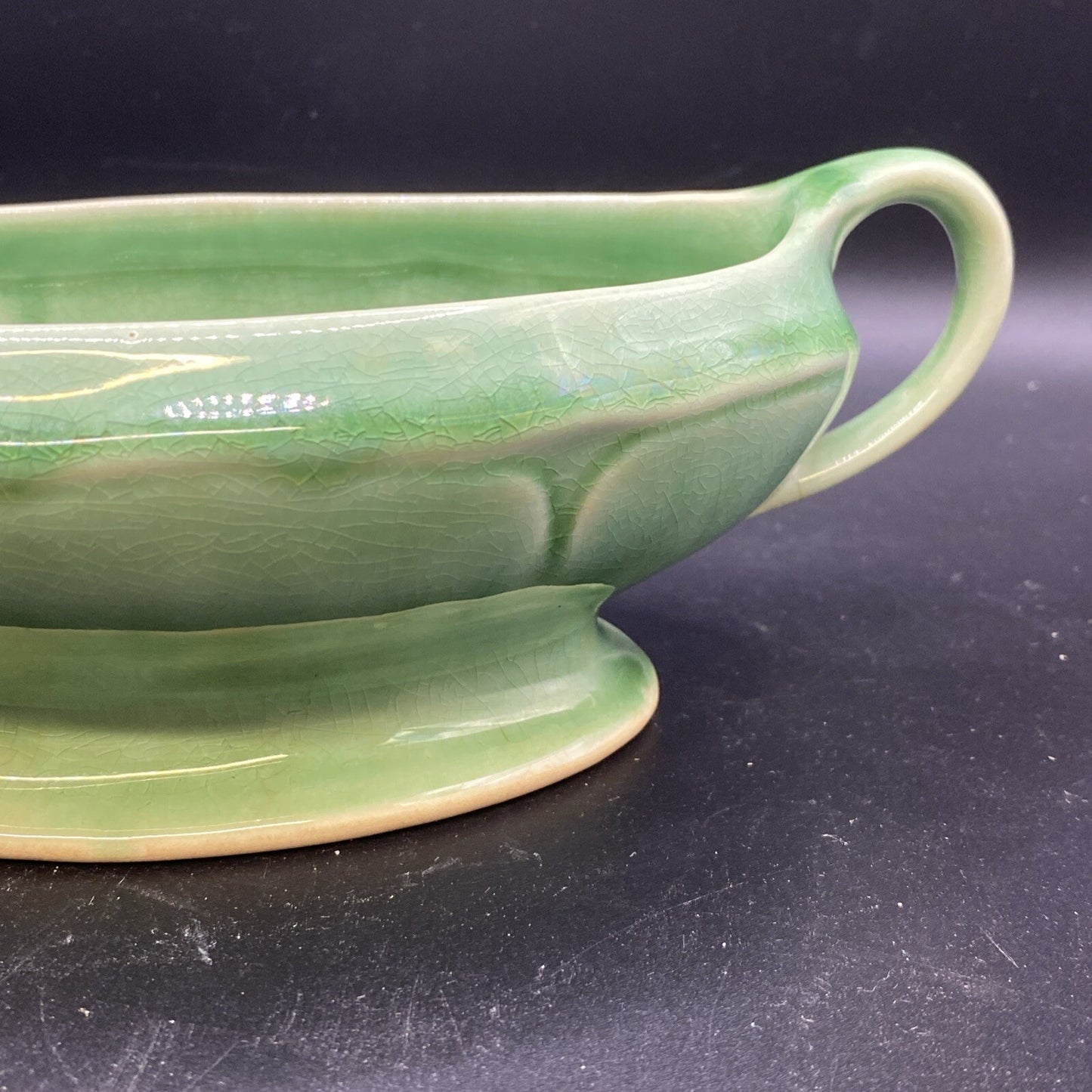 1930's Petalware Mount Clemens LIGHT Green Gravy Boat 8"