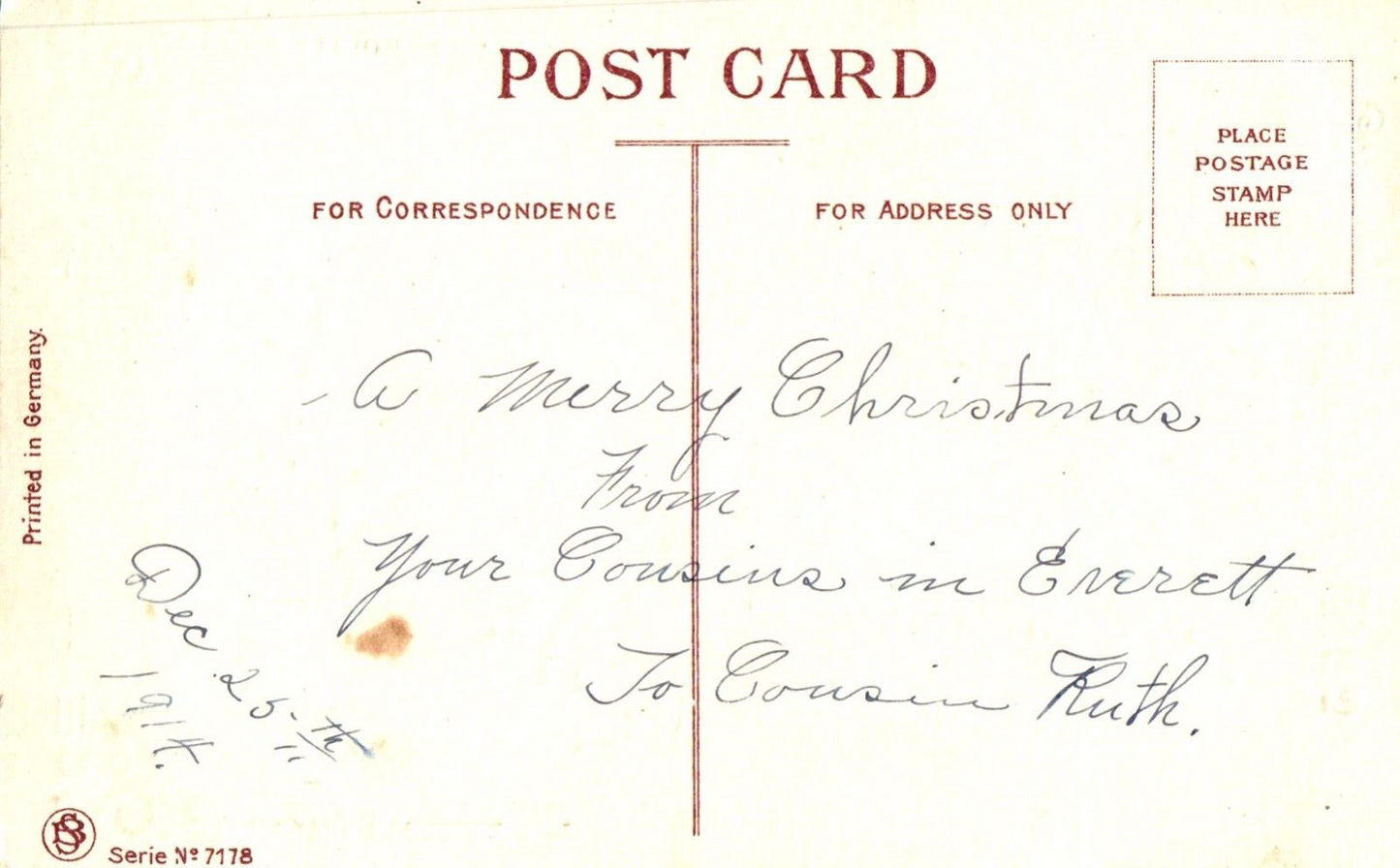 Christmas Wishes Green Santa with Poinsettia Flower Vintage Santa Postcard