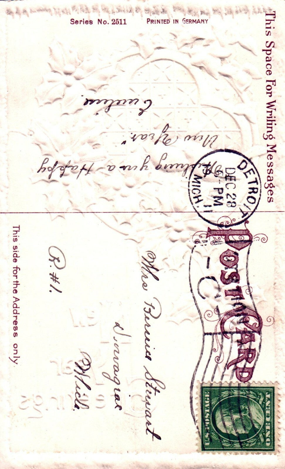 Birds By Stained Glass Window Holly Happy New Year Postcard Series 2511