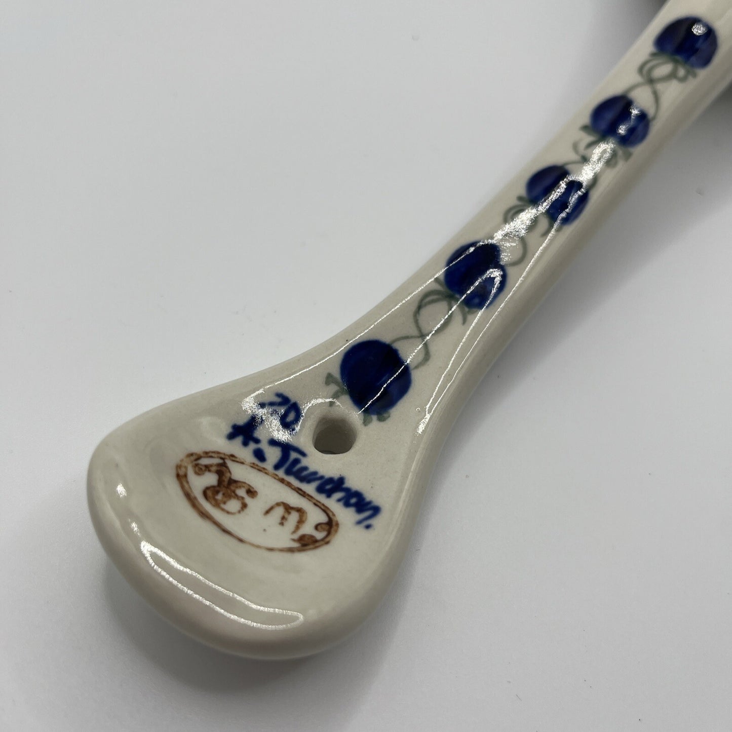 Vtg Polish Pottery Soup Serving Ladle 12“ Wild Blueberry Cobalt Blue