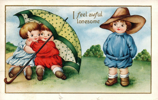 Whitney Boy Feels Lonesome Sees Couple Hugging under Umbrella Valentine Postcard