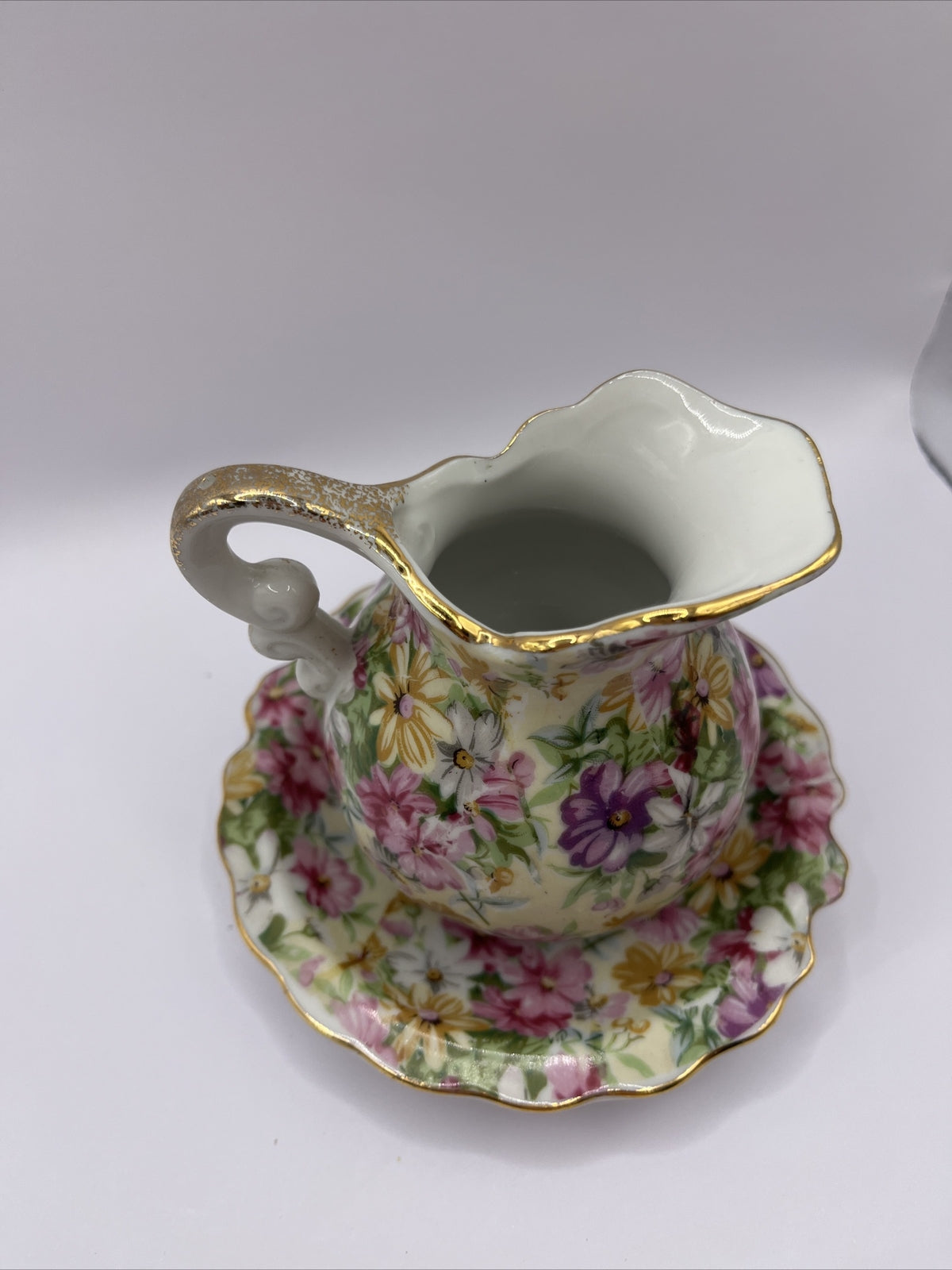 Vintage Royal Chintz Arnart 5th Ave Creamer Pitcher And Saucer