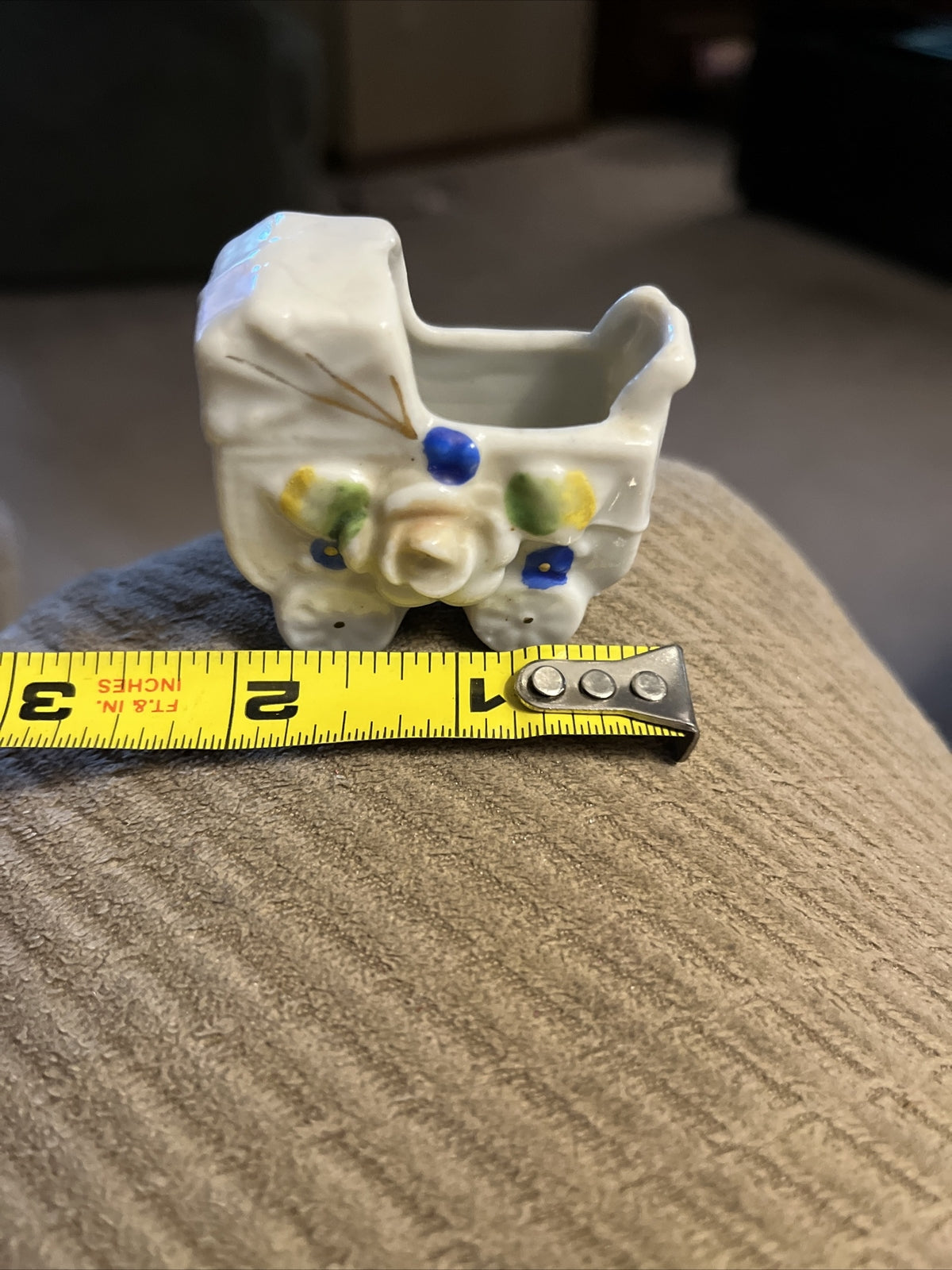 Vintage Miniature Occupied Japan Hand Painted Figurine Baby Carriage