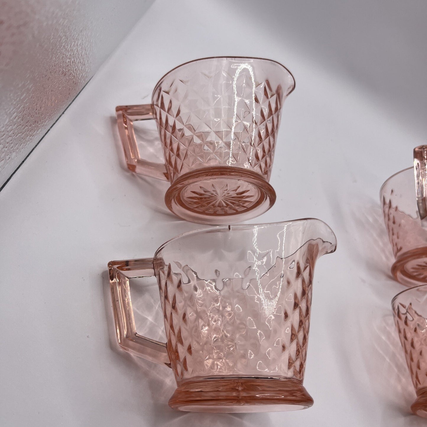Vintage 2 Pair Of Pink Diamond Quilted Creamer And Sugar