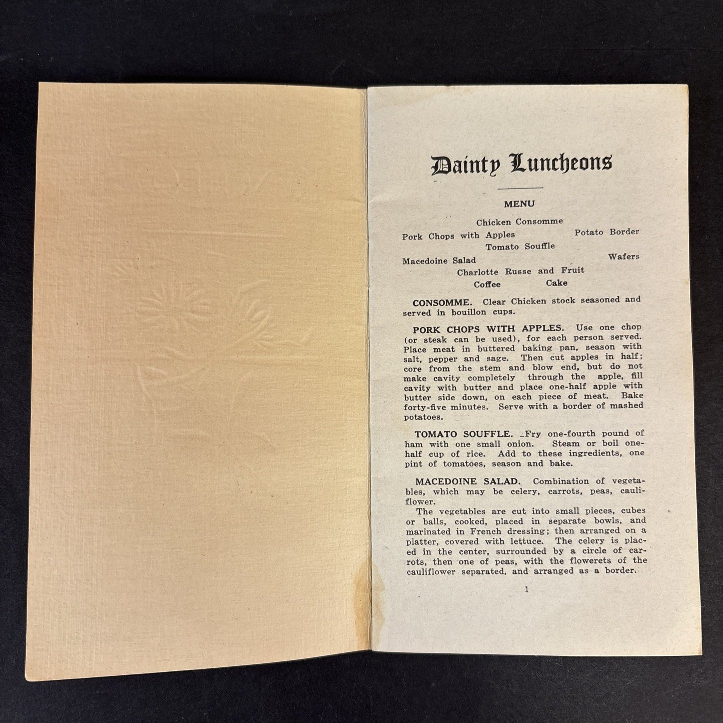 Dainty Luncheons & How to Prepare Them Menus Recipes Booklet Pamphlet