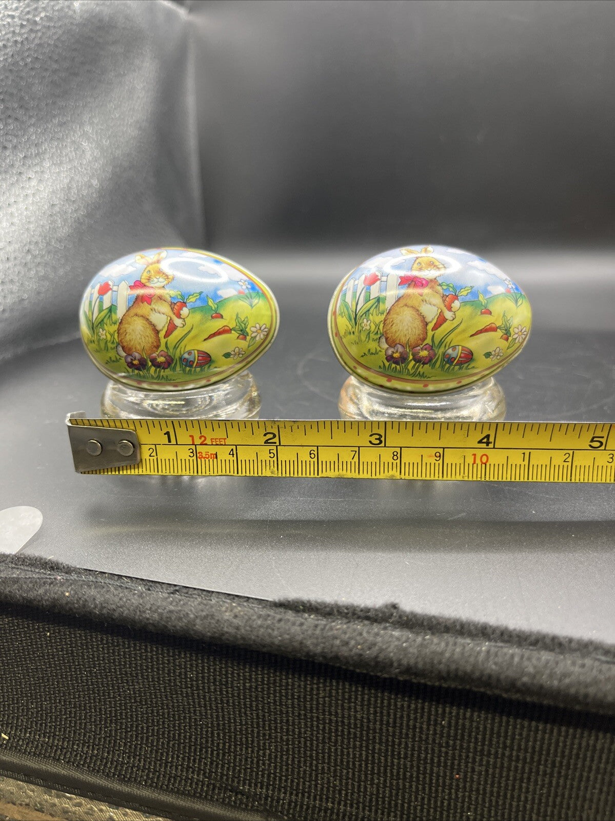 Vintage 2 Tin Egg With rabbit Picture