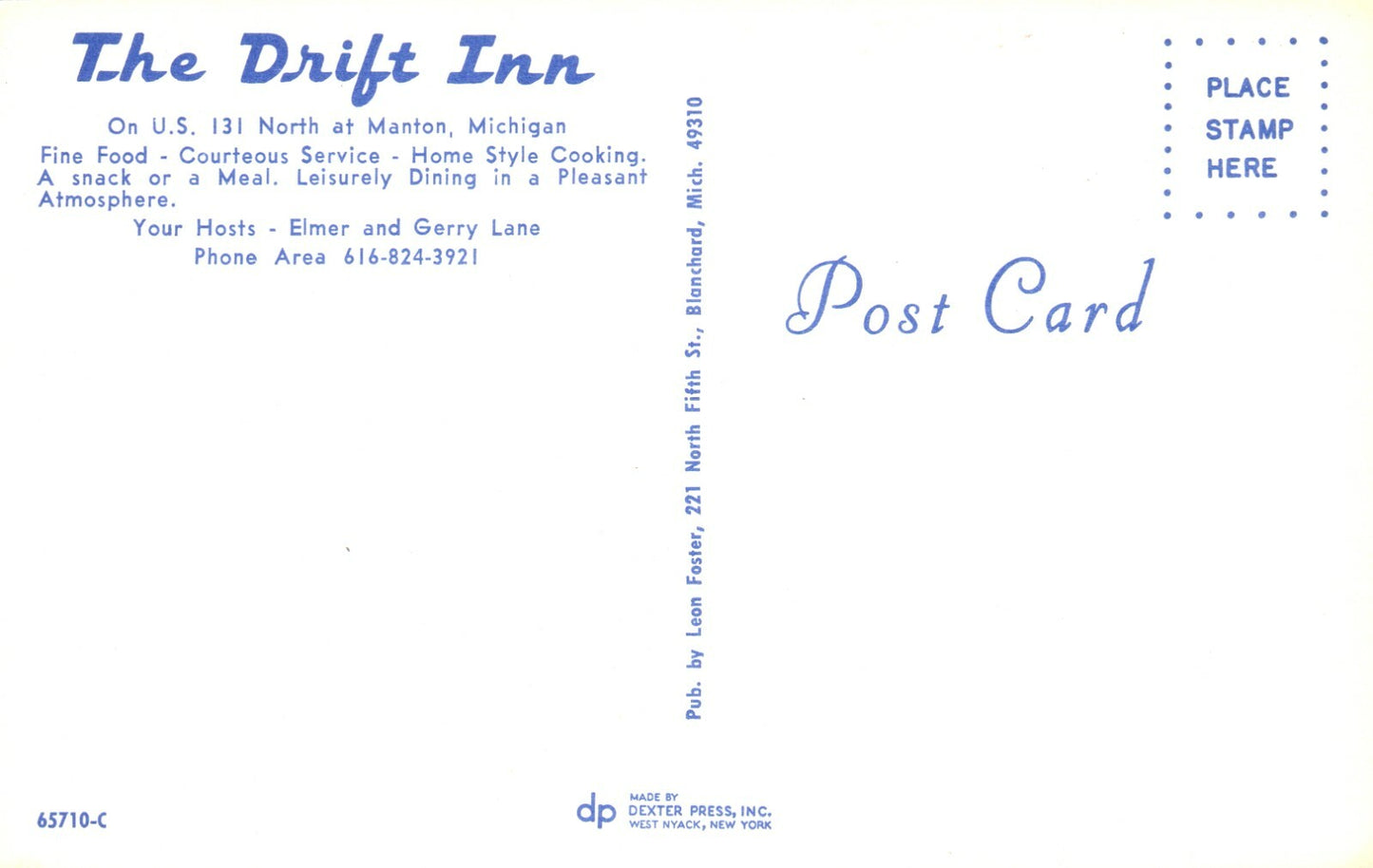 Real Photo Restaurant US 131 North Manton Michigan MI Postcard