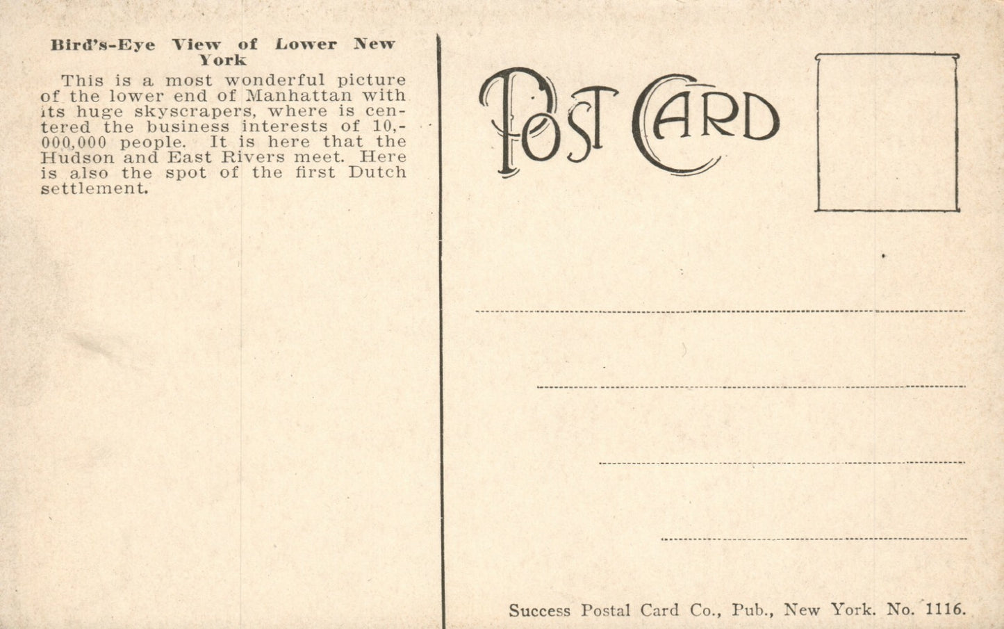 Birds Eye View Of Lower NYC New York Postcard