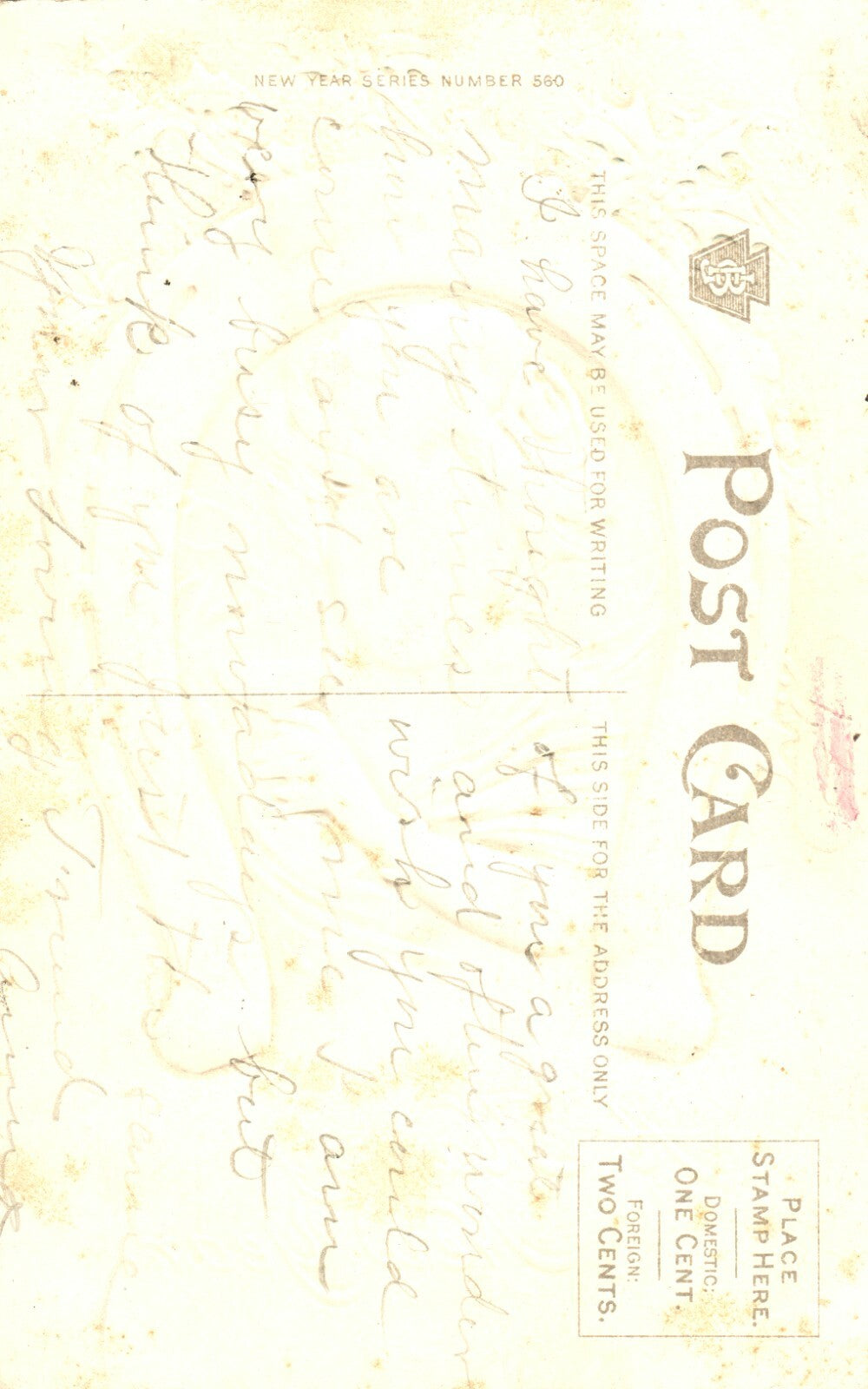 Good Luck Gold Horseshoe Holly Girl Happy New Year Postcard Series No. 5603