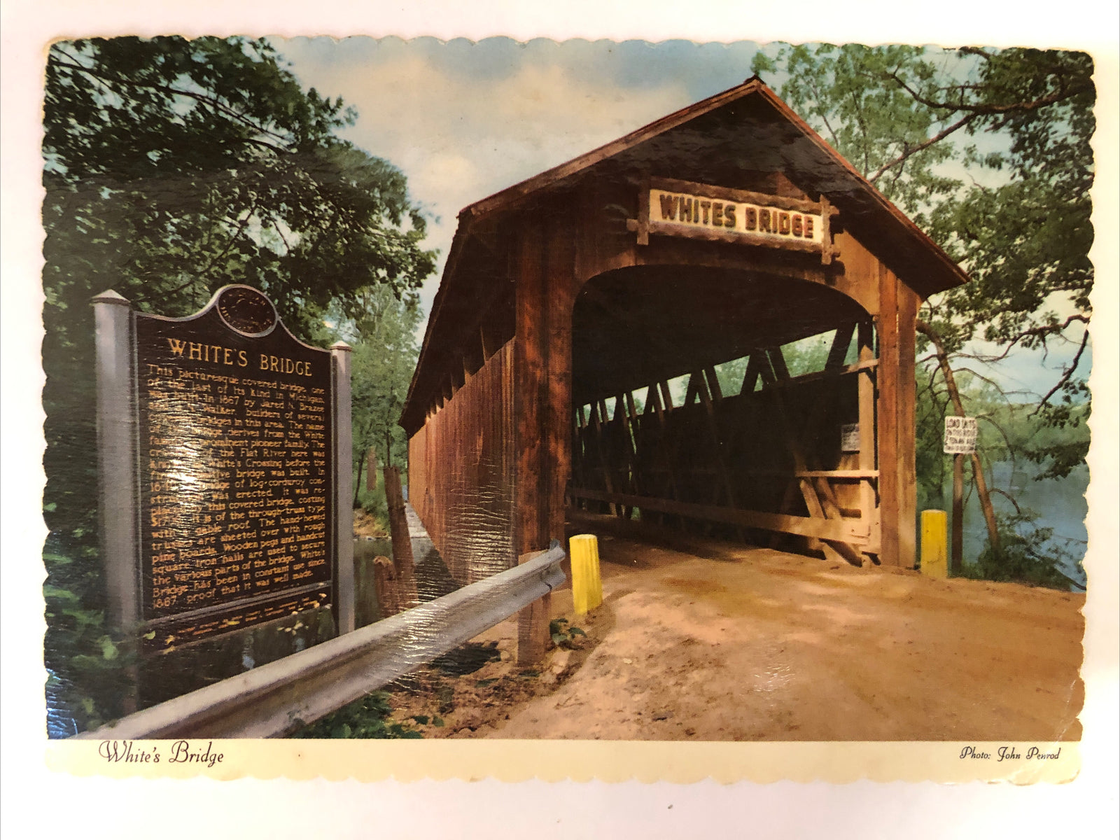 Whites Covered Bridge with History Plaque Lowell Michigan MI Postcard