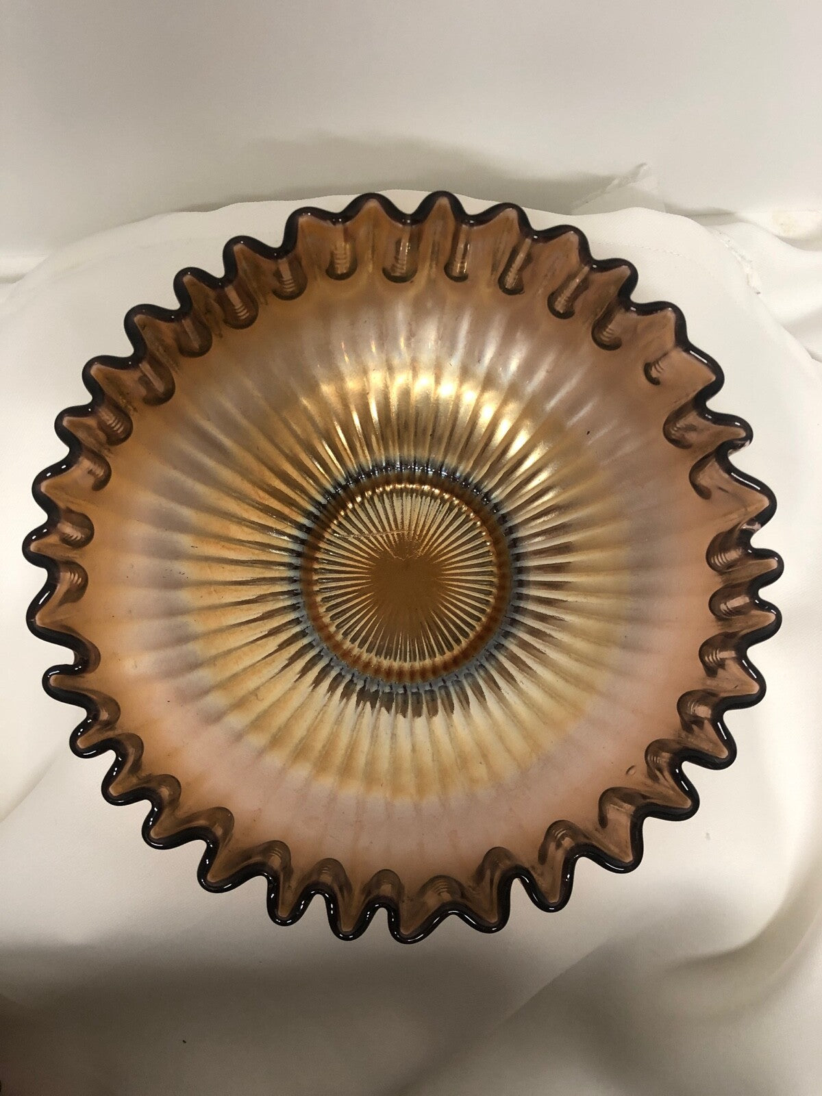 Amethyst Purple Carnival Glass Bowl 8"x3"  Wavy edge