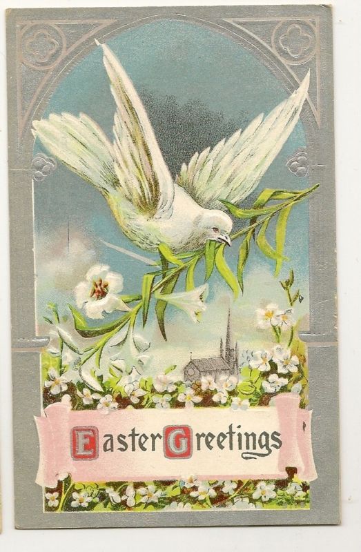 White Dove Lily Branch  Easter Postcard Series