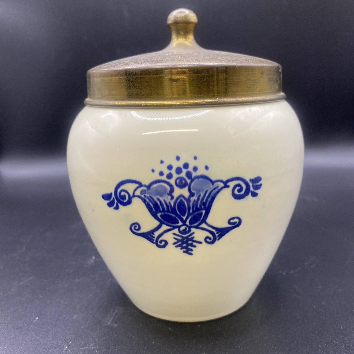 1900's ANTIQUE Little 5.25" Dutch Delft Tobacco Jar GOEDEWAAGEN DELFTWARE LID