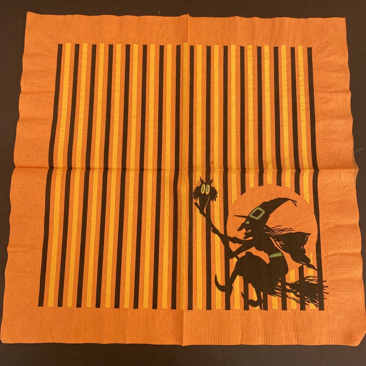 Vintage Orange HALLOWEEN PAPER NAPKIN Lot of 4 ALL WITCHES, Black cats, J.O.L