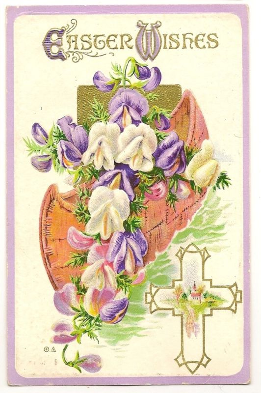Easter Canoe with flowers Cross Postcard Series 30