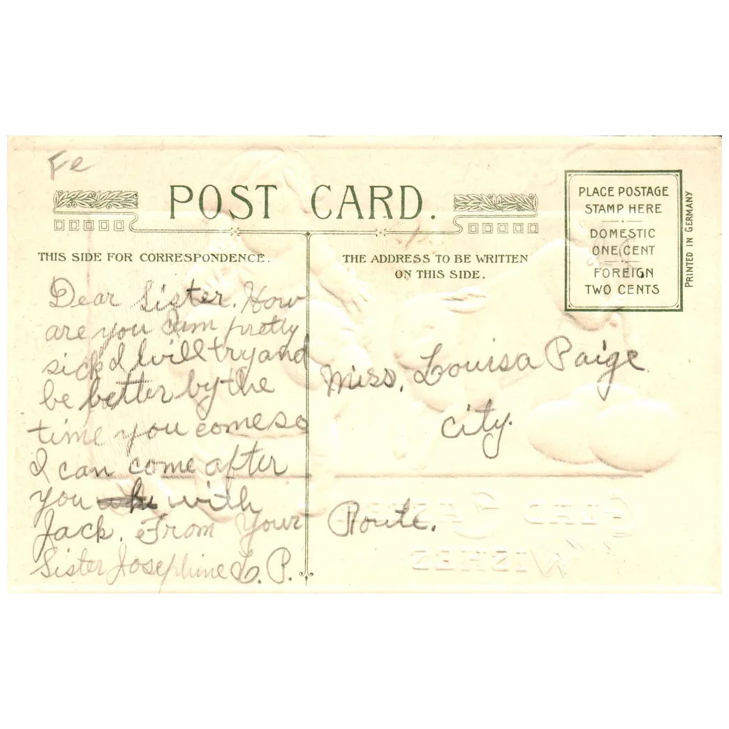 Signed John Winsch Glad Easter Wishes Little with Easter Rabbit Easter Postcard