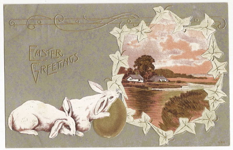 Bunny Looking At Lake Scnee Easter Postcard