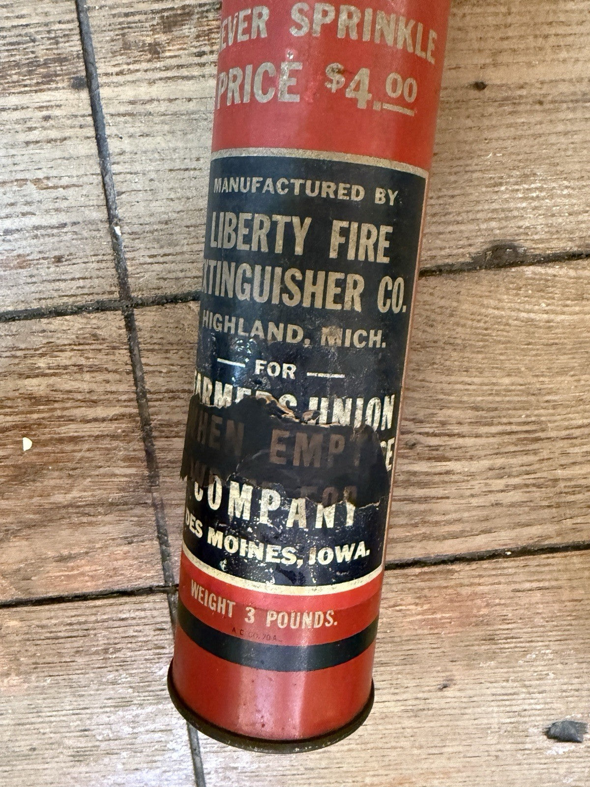 Vintage Old Liberty Fire Extinguisher Antique Fireman Memorabilia Highland MI 22