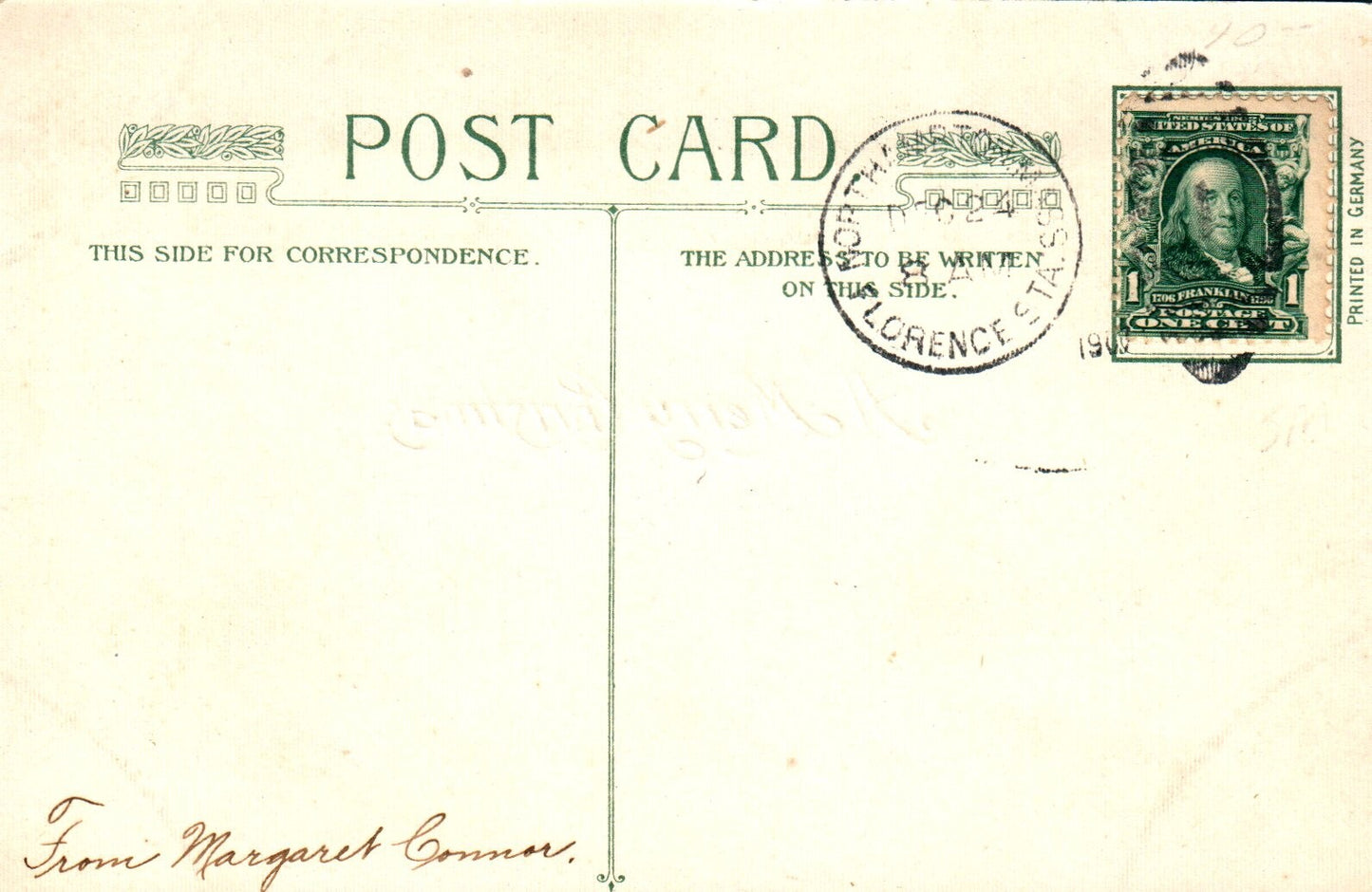 John Winsch Silk A Merry Christmas Holly Vintage Postcard