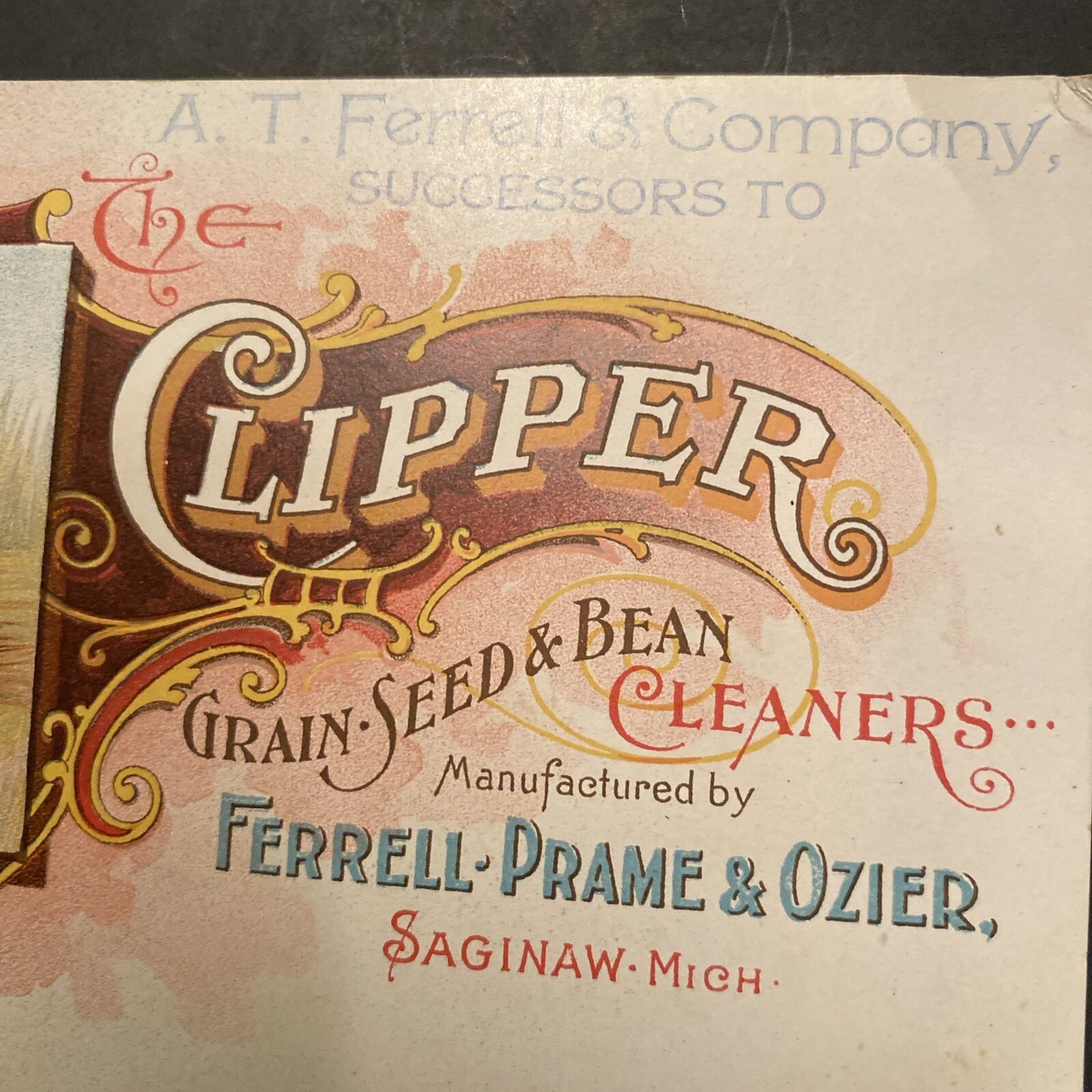 A T Ferrell Company Clipper Grain Seed Saginaw MI Trading Trade Card Advertising