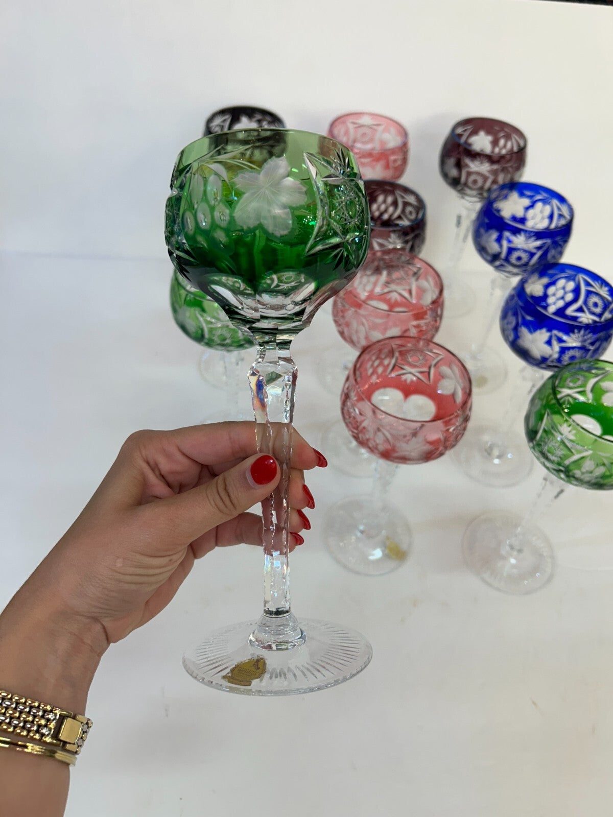 12 NACHTMANN TRAUBE Crystal 8.25 Cut To Clear WINE GOBLET Bohemian Marsala