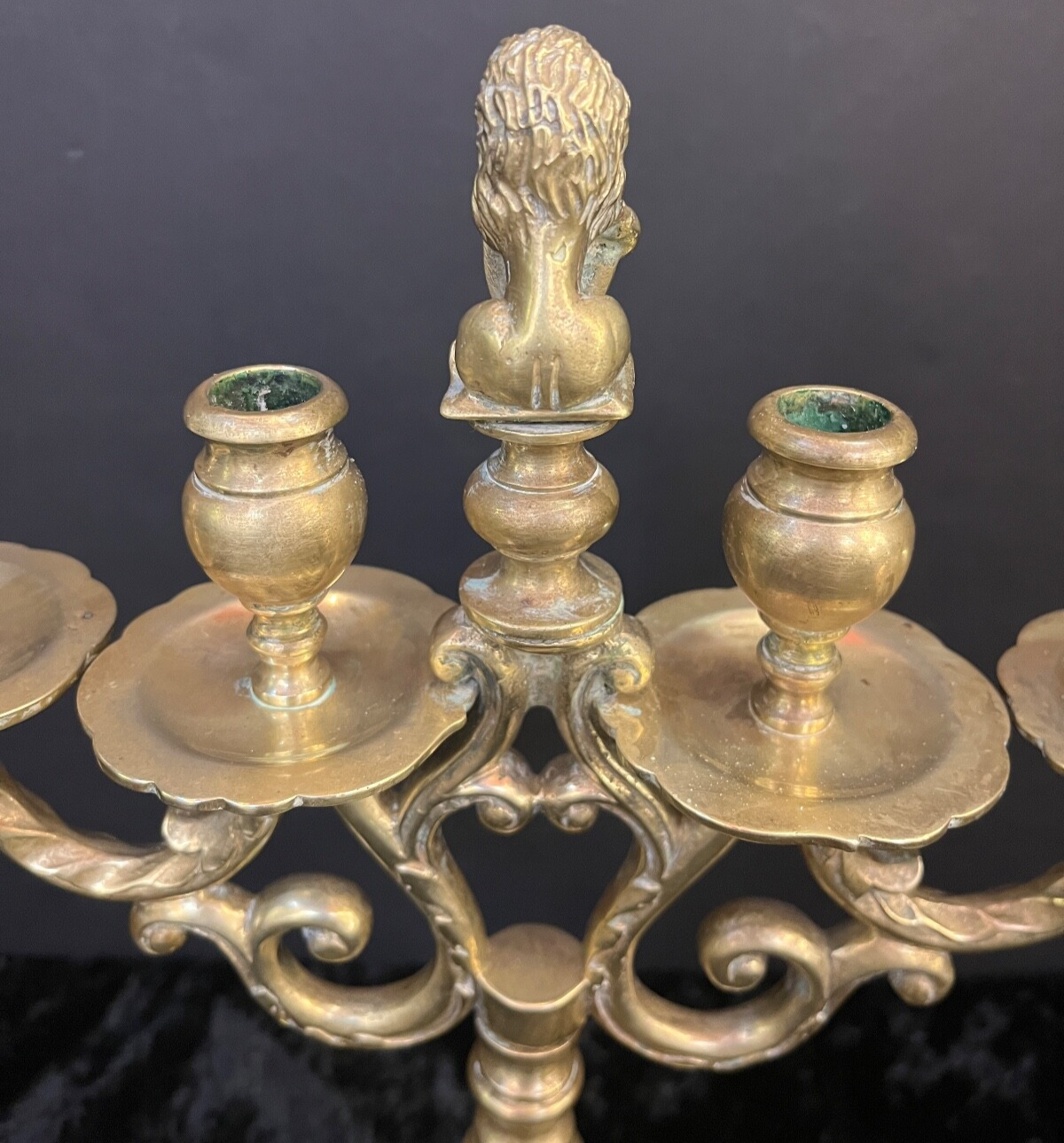 Vintage Brass Candelabra with Lion Holding Shield Amsterdam Netherlands Dutch