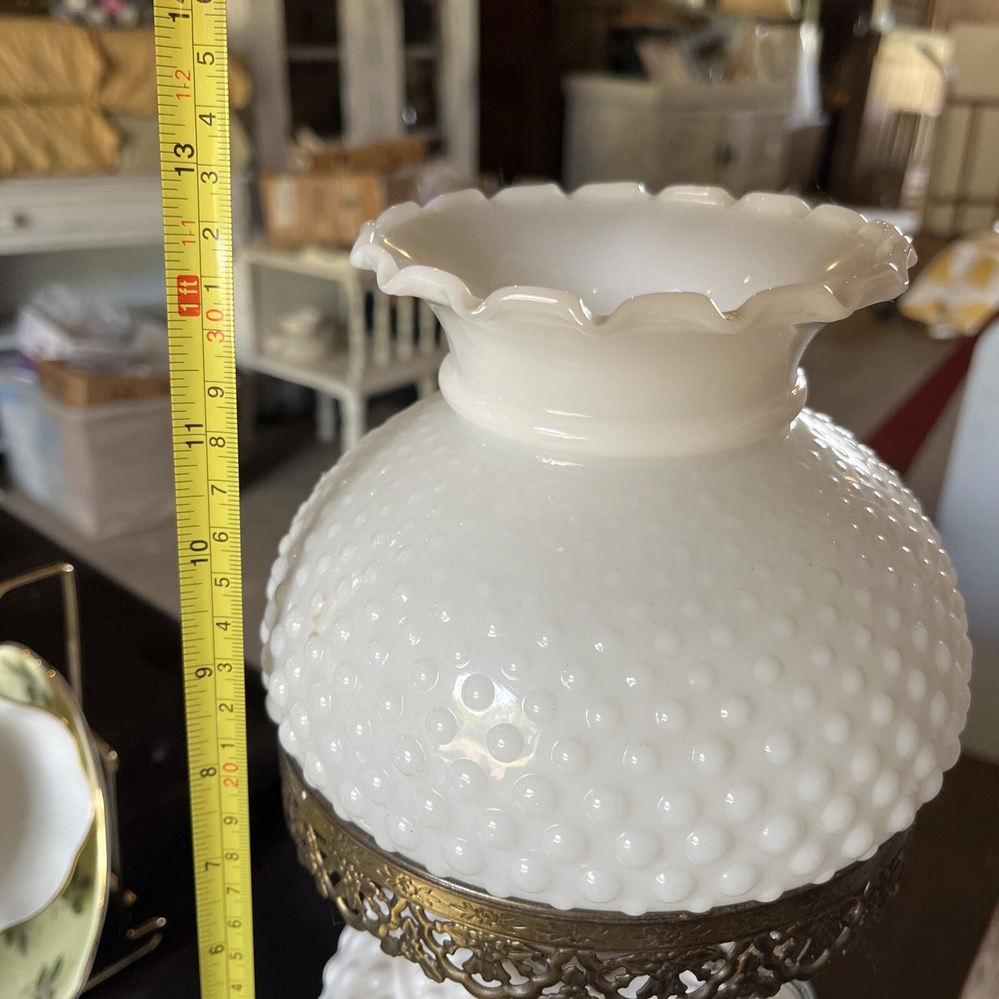 Hobnail Table Lamp Milk Glass Body Globe Parlor Dresser Lamp