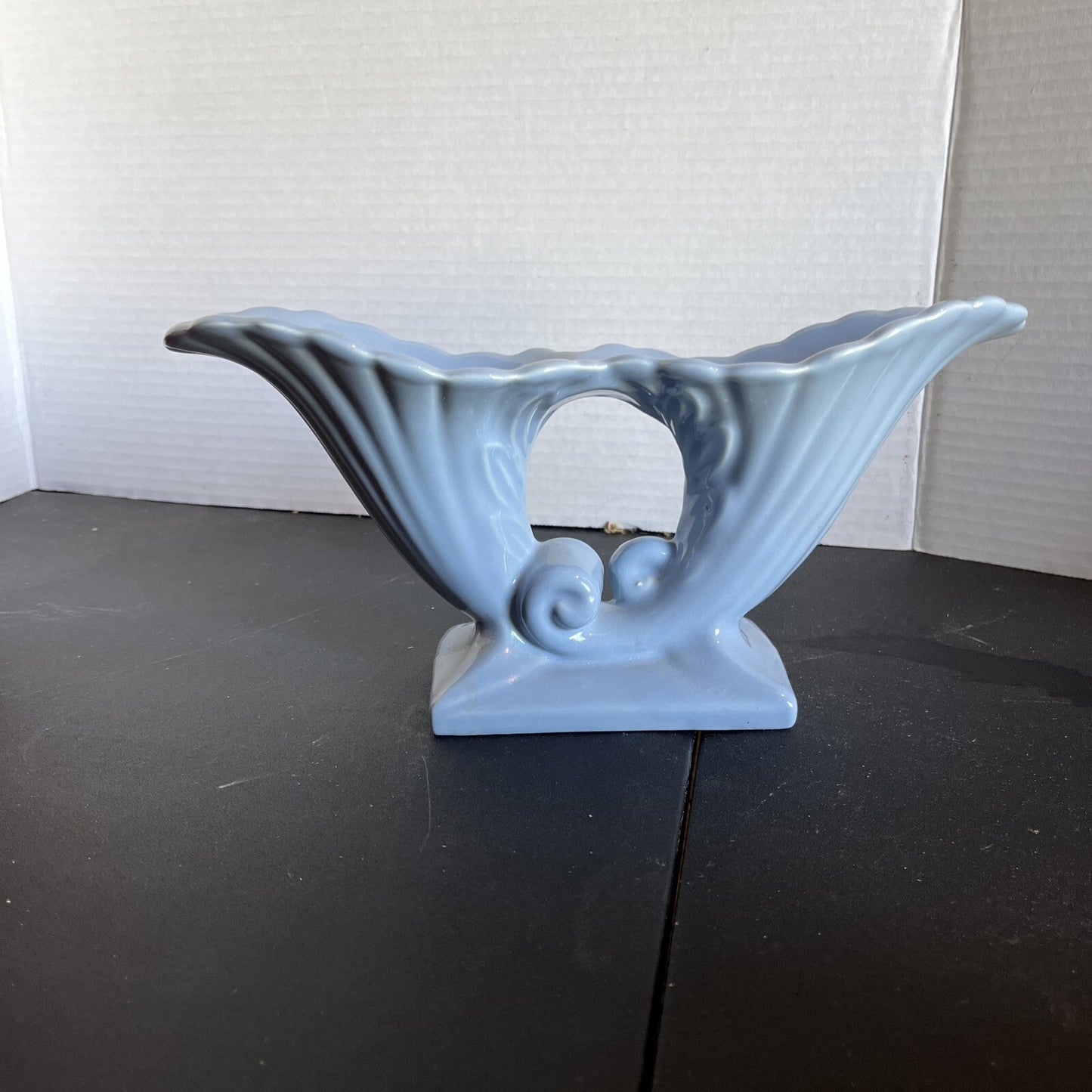 Abingdon Illinois Pottery 11" Double Cornucopias Blue Vase Planter #482