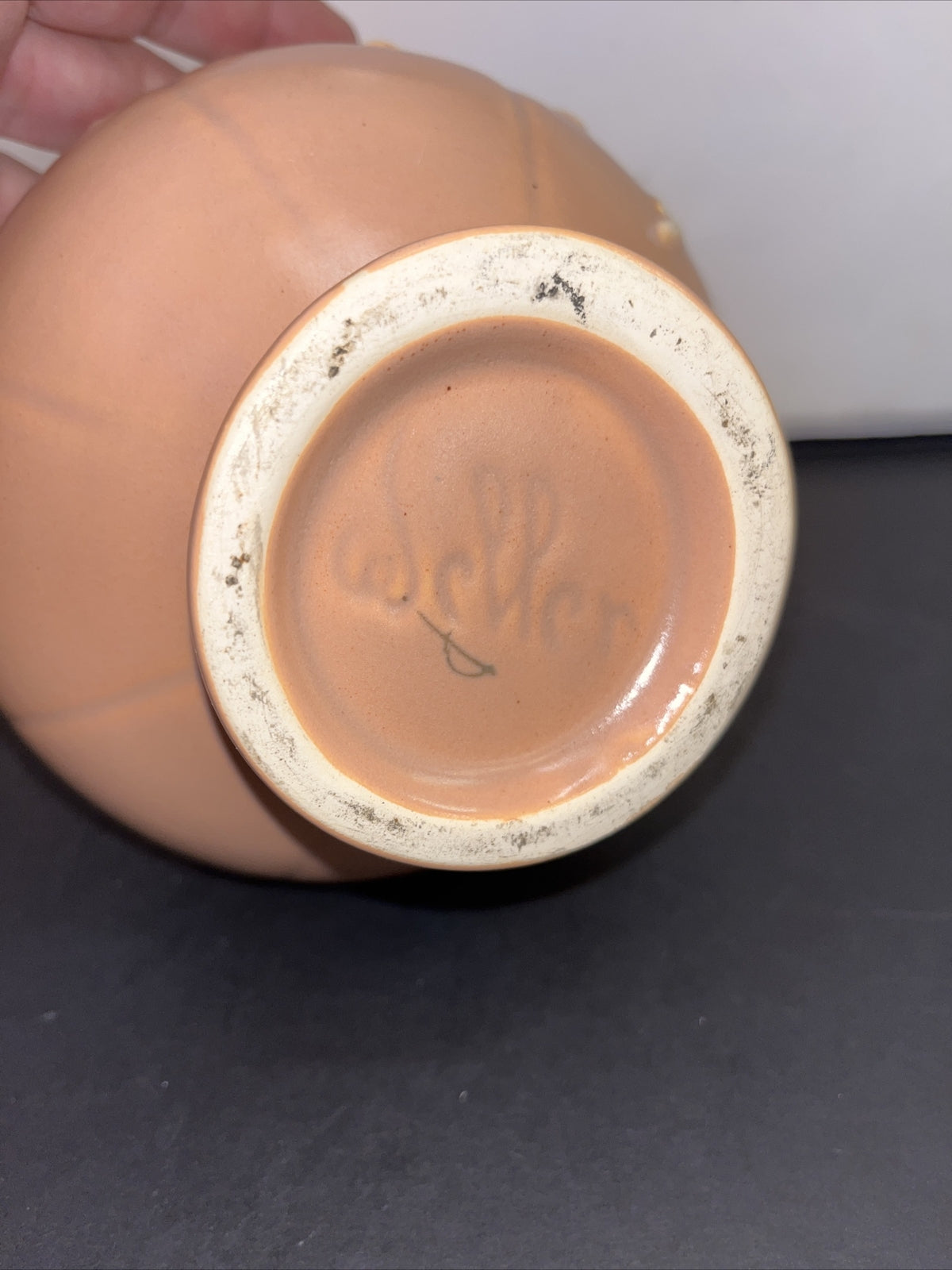 Weller Pottery Art Deco Peach Pitcher/Vase, White Rose Pattern w/handle 1930's