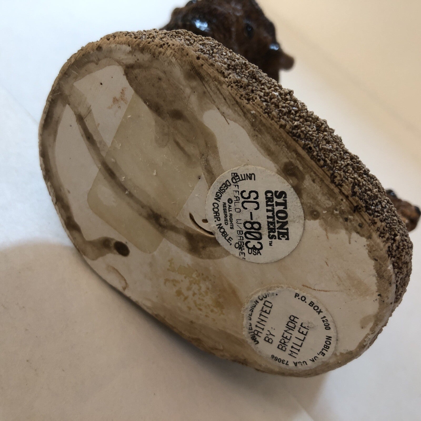 Bison Buffalo with Two Calves White and Brown Figurine Statue 4" x 4" Western