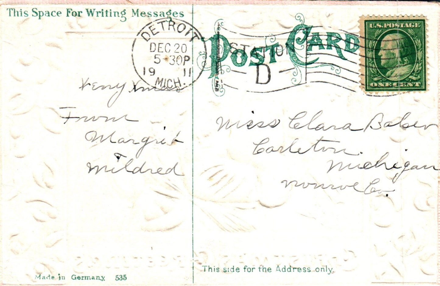 Christmas Greetings Santa With Christmas Tree Walking Vintage Santa Postcard