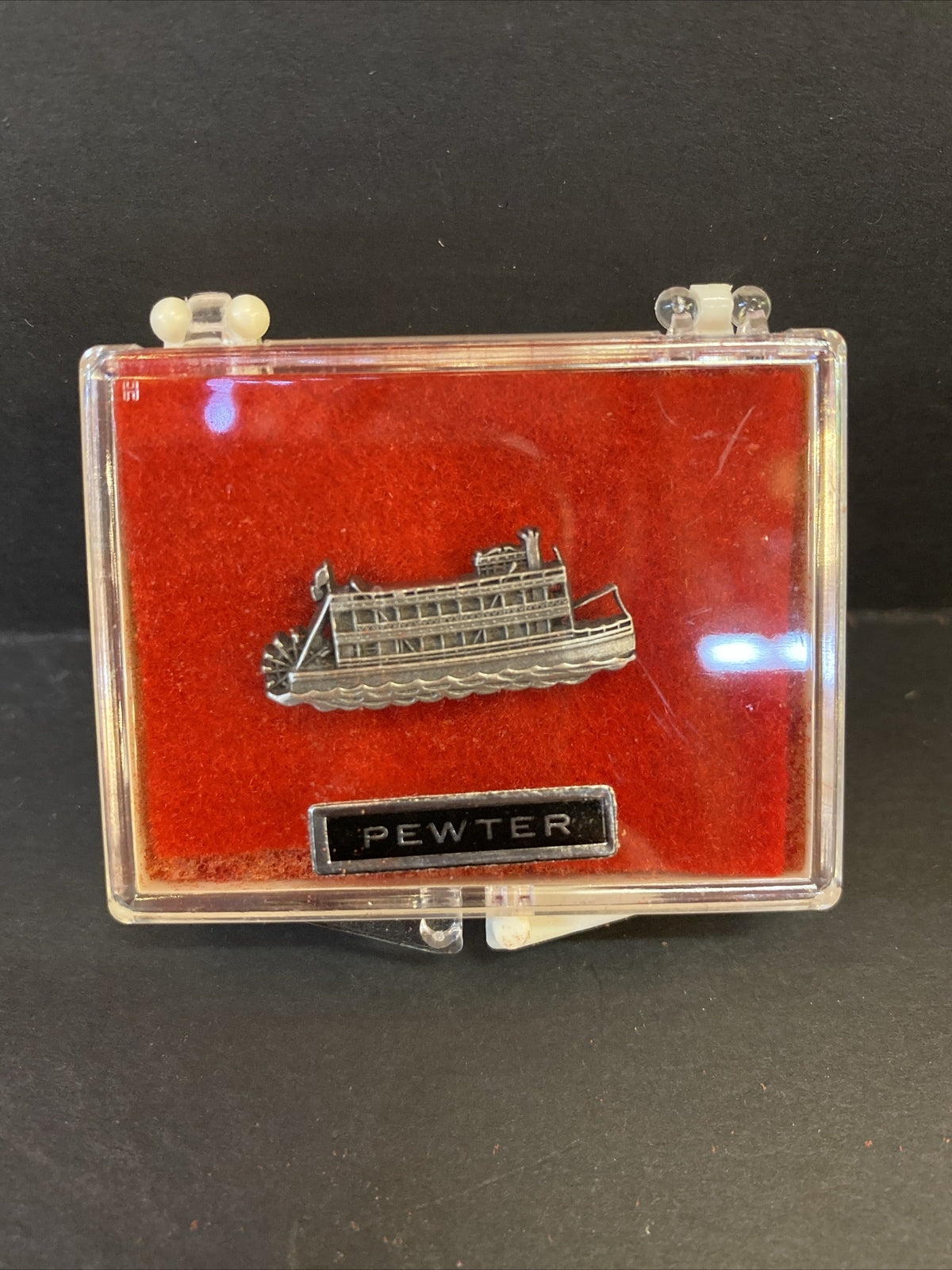 Pewter Lowell Showboat Tie Tack Pin Lowell Michigan Paddle wheel River boat