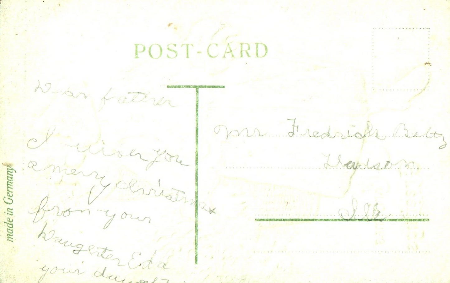 Christmas Greetings Gold Gilt Santa Carrying Holly & Toys Santa Postcard