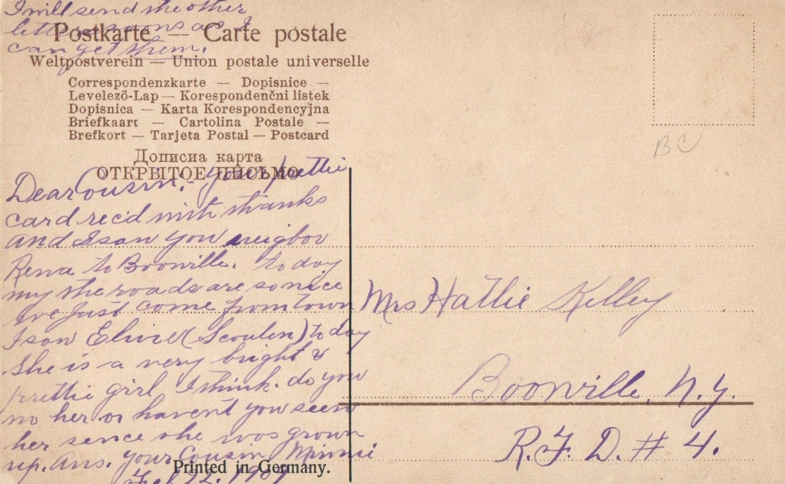 Artist Catherine Klein Letter "K" with Pink Flowers Postcard