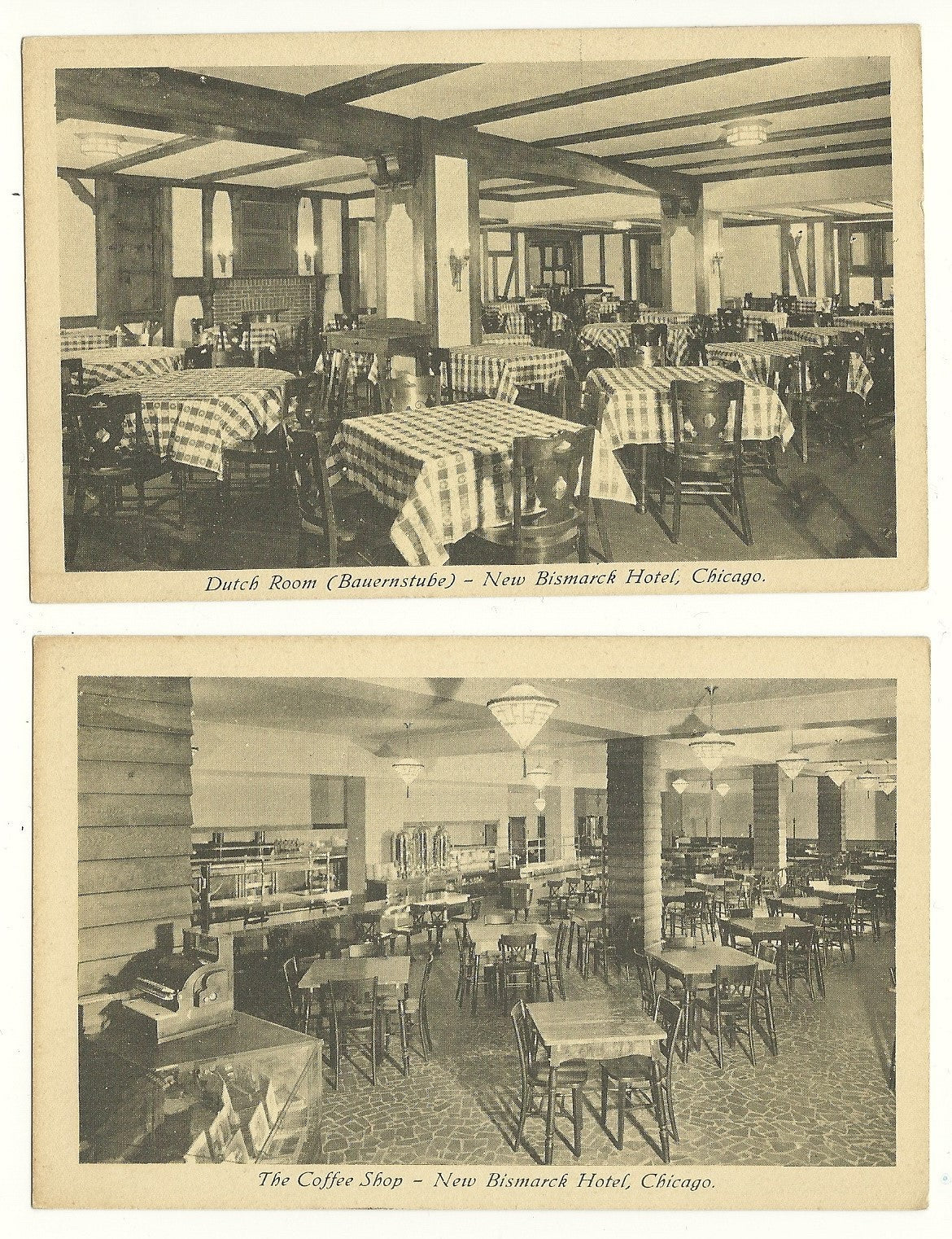 New Bismark Hotel Coffee Shop Chicago IL Black and White Postcard