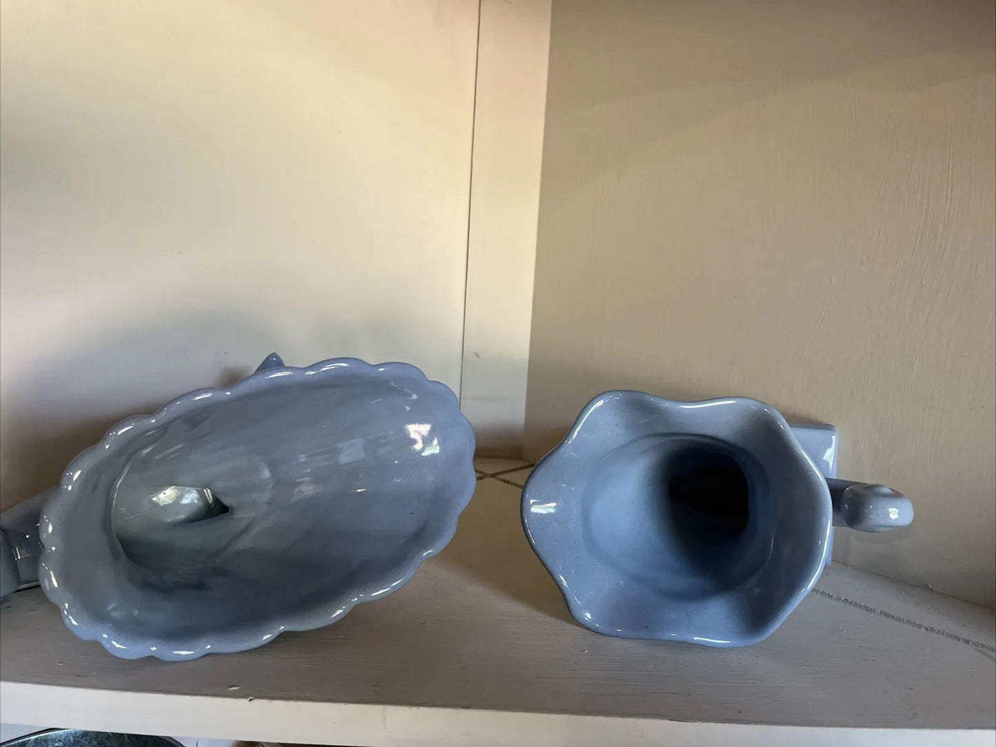 2 - Abingdon Illinois Pottery Vases Cornucopias Blue Vase Planter