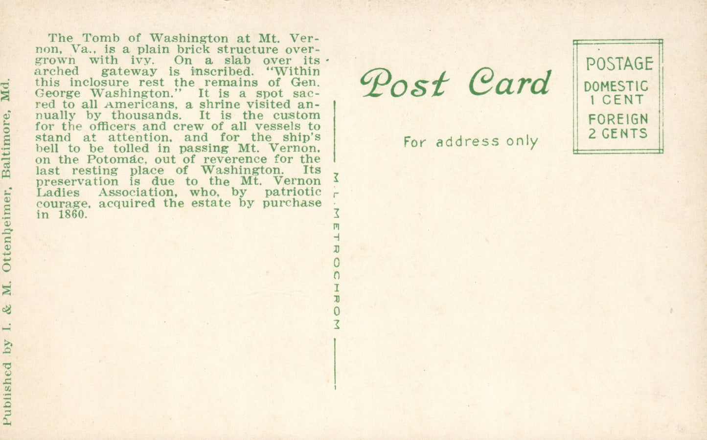 Tomb Of Washington Mt Vernon VA Virginia Postcard